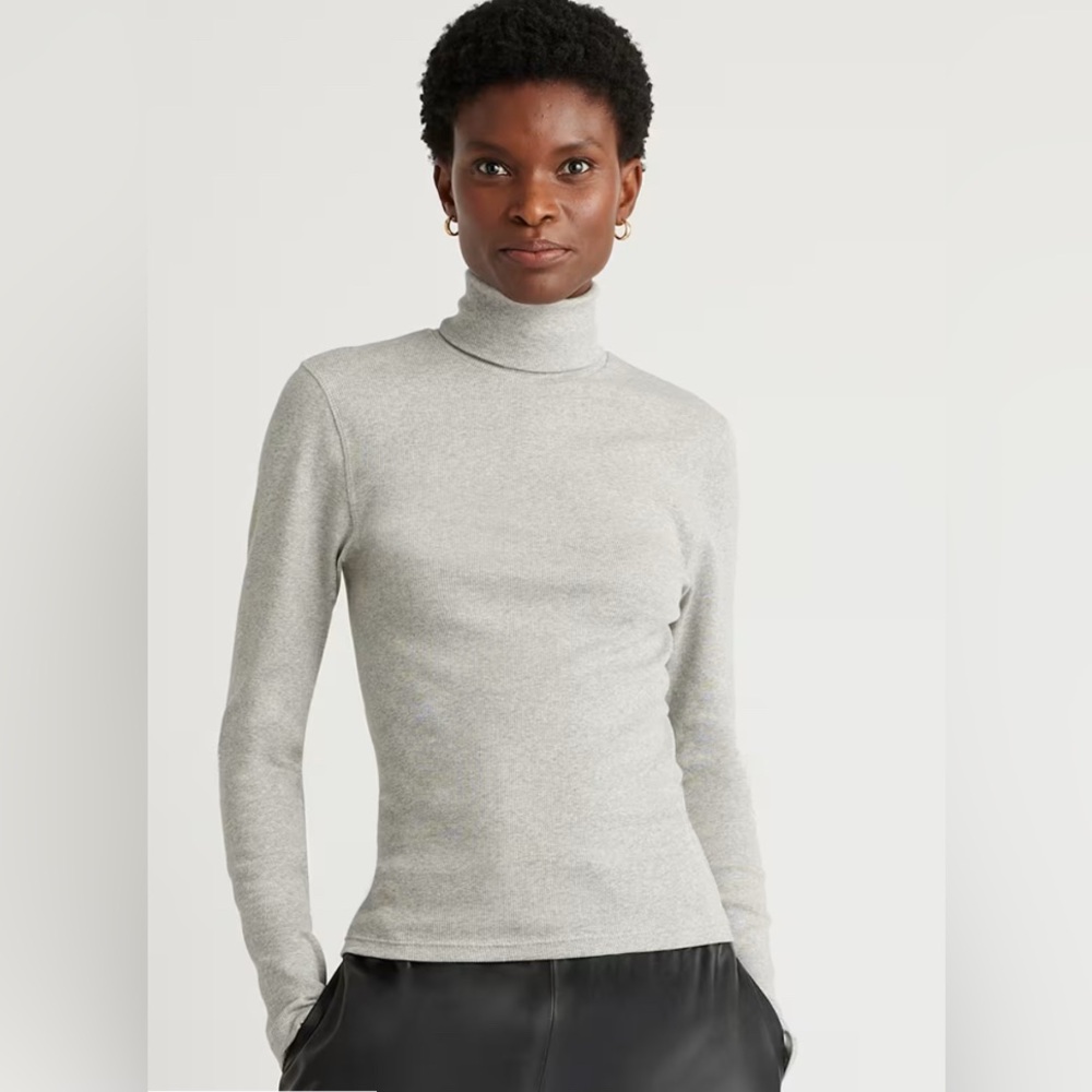Quince Organic Cotton Heather Grey Micro Ribbed Turtleneck